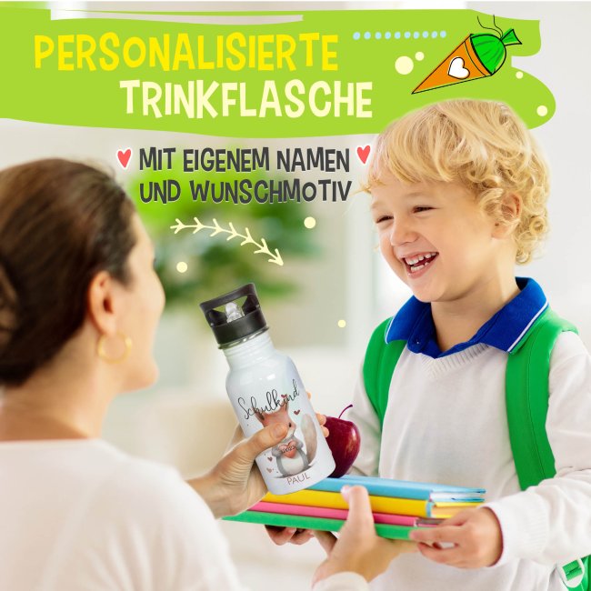 Edelstahl Trinkflasche f&uuml;r Schulkind - Eichh&ouml;rnchen - mit Name und Jahr personalisierbar - 500 ml