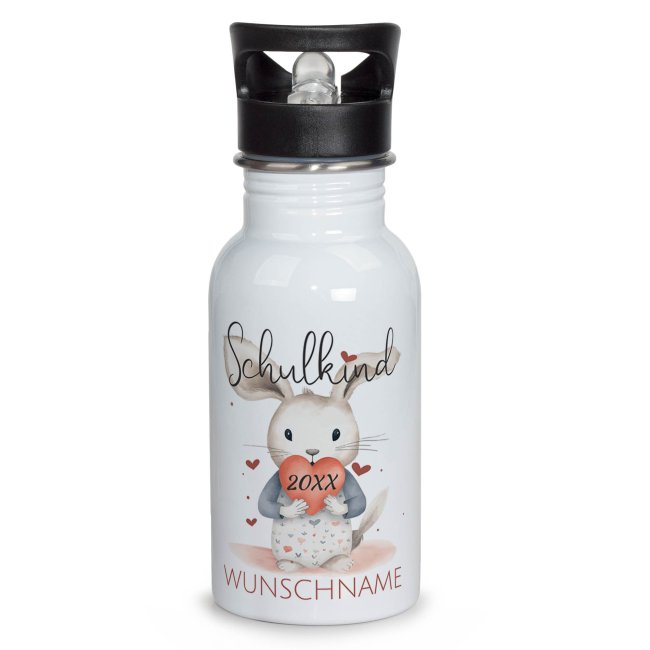 Edelstahl Trinkflasche f&uuml;r Schulkind - Hase - mit Name und Jahr personalisierbar - 500 ml