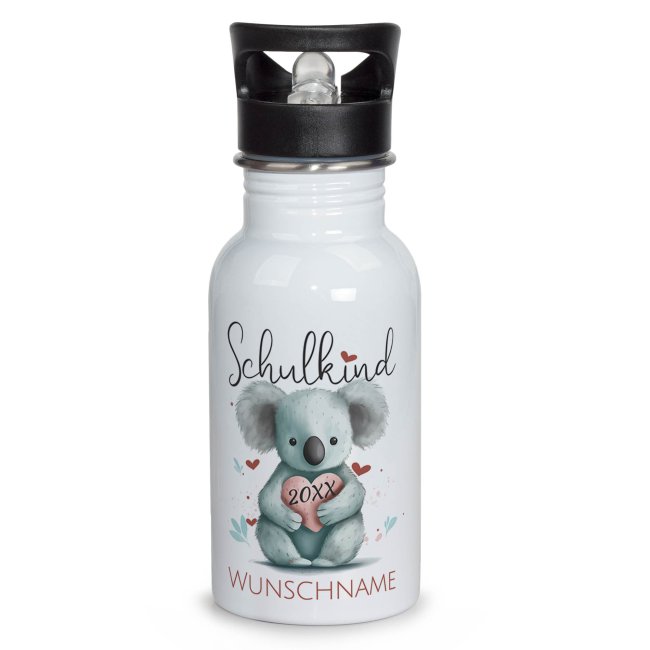 Edelstahl Trinkflasche f&uuml;r Schulkind - Koala - mit Name und Jahr personalisierbar - 500 ml