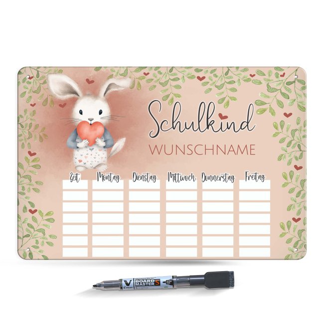 Abwischbarer Stundenplan - Schulkind - Hase - mit Name personalisierbar - mit Pilot Whiteboardmarker