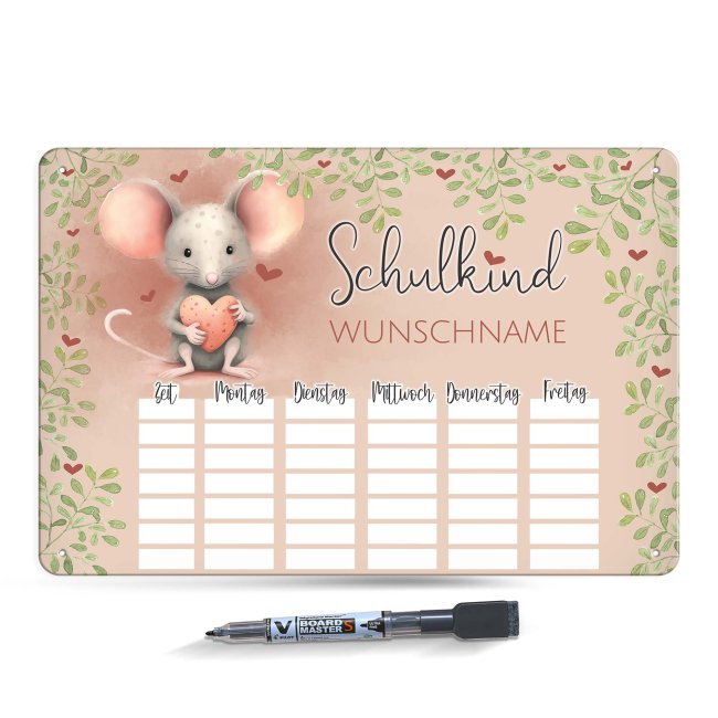 Abwischbarer Stundenplan - Schulkind - Maus - mit Name personalisierbar - mit Pilot Whiteboardmarker