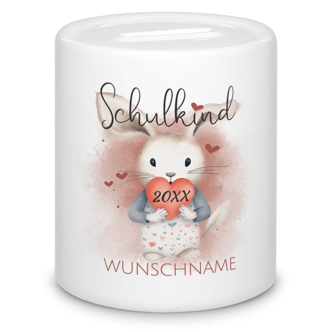 Personalisierbare Spardose als Geschenk zur Einschulung - Hase - mit Name und Jahr personalisierbar