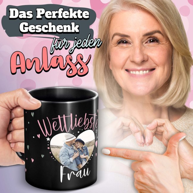 Schwarze Tasse mit Foto - Weltliebste Frau