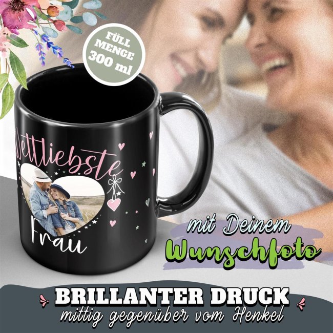 Schwarze Tasse mit Foto - Weltliebste Frau