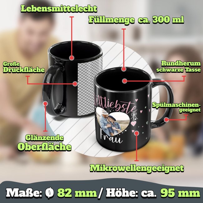 Schwarze Tasse mit Foto - Weltliebste Frau