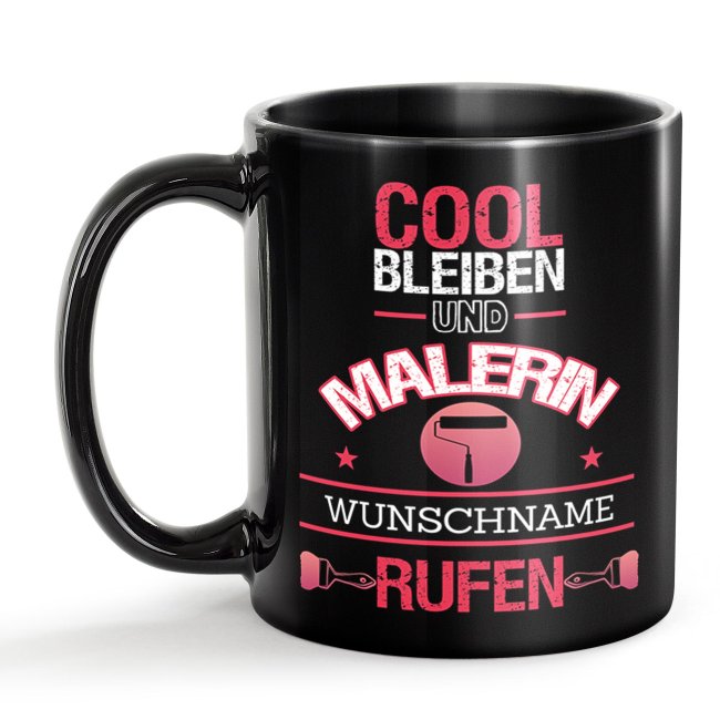 Schwarze Tasse - Malerin - Berufe-Tasse mit Name