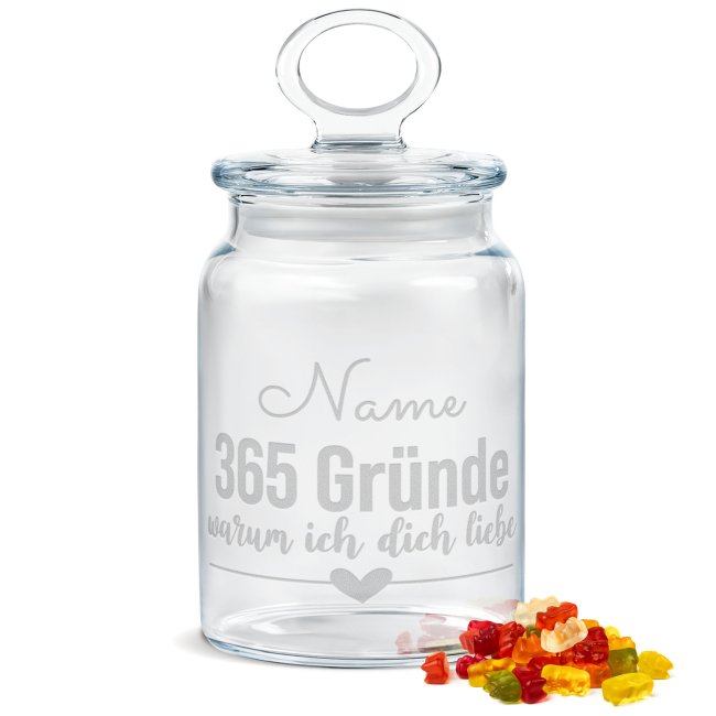 Vorratsdose aus Glas mit Gravur - 365 Gr&uuml;nde - mit Name - 800 ml