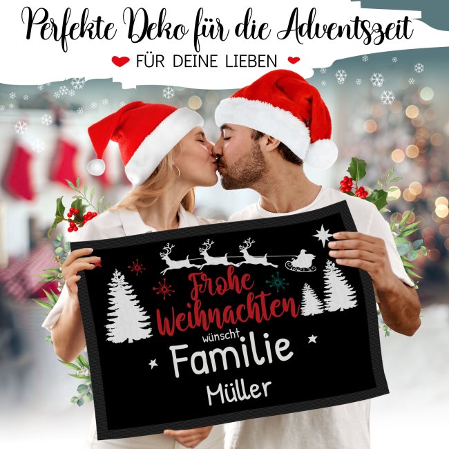 Fu&szlig;matte mit Name - Frohe Weihnachten w&uuml;nscht Familie - 75 x 50 cm