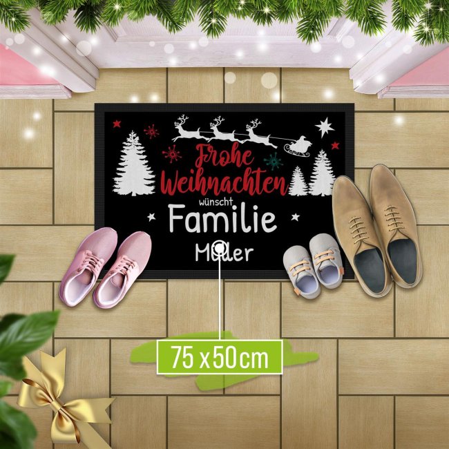 Fu&szlig;matte mit Name - Frohe Weihnachten w&uuml;nscht Familie - 75 x 50 cm