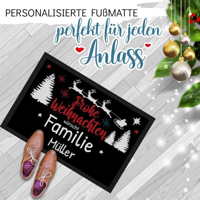 Fu&szlig;matte mit Name - Frohe Weihnachten w&uuml;nscht Familie - 75 x 50 cm