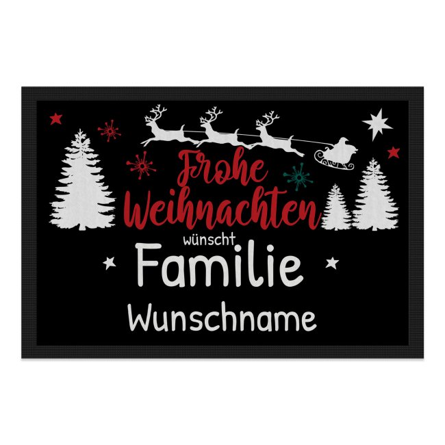 Fu&szlig;matte mit Name - Frohe Weihnachten w&uuml;nscht Familie - 75 x 50 cm