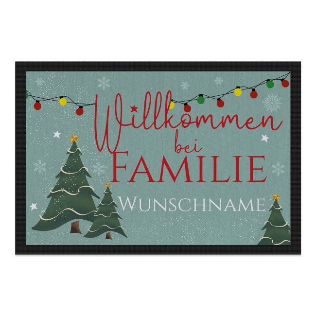 Fu&szlig;matte mit Name - Willkommen bei Familie - Tannenbaum - drei Gr&ouml;&szlig;en