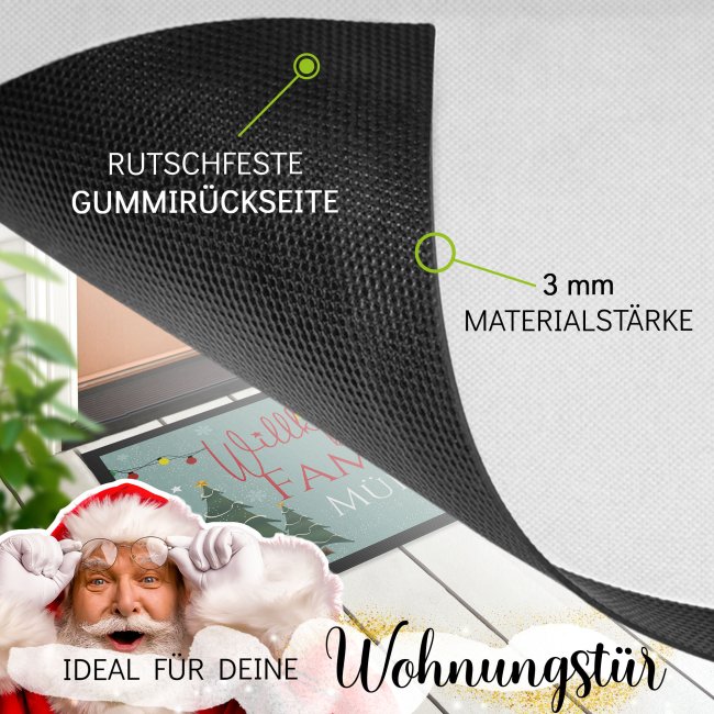 Fu&szlig;matte mit Name - Willkommen bei Familie - Tannenbaum - 75 x 50 cm