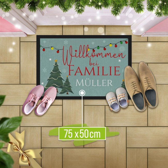 Fu&szlig;matte mit Name - Willkommen bei Familie - Tannenbaum - 75 x 50 cm