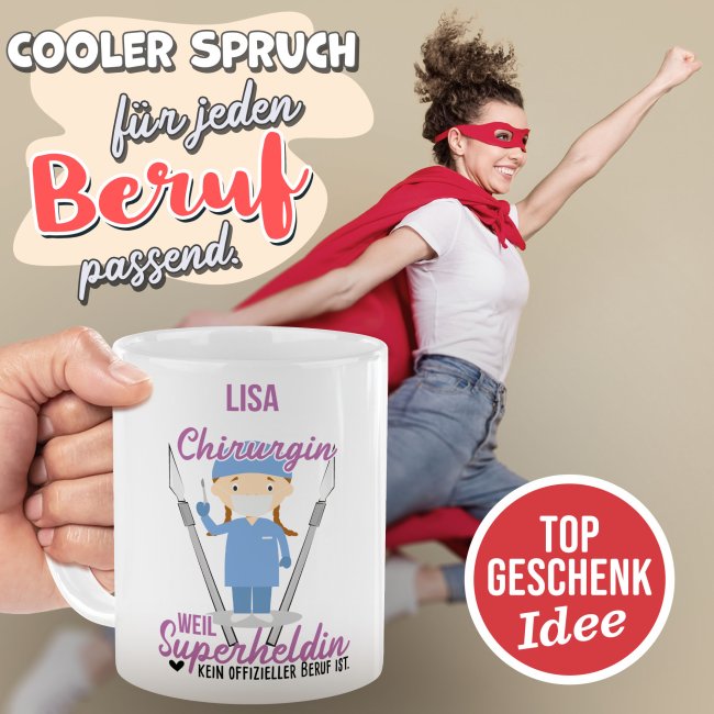 Berufe-Tasse f&uuml;r Frauen - Chirurgin - mit Name