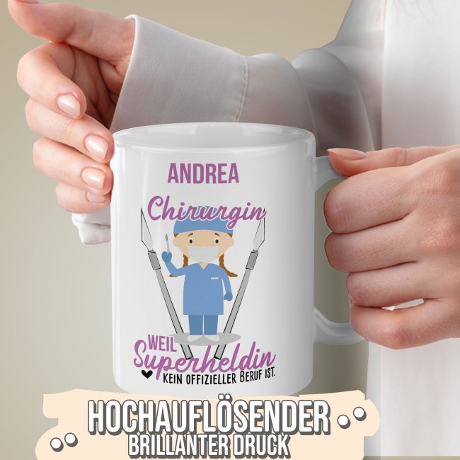 Berufe-Tasse f&uuml;r Frauen - Chirurgin - mit Name