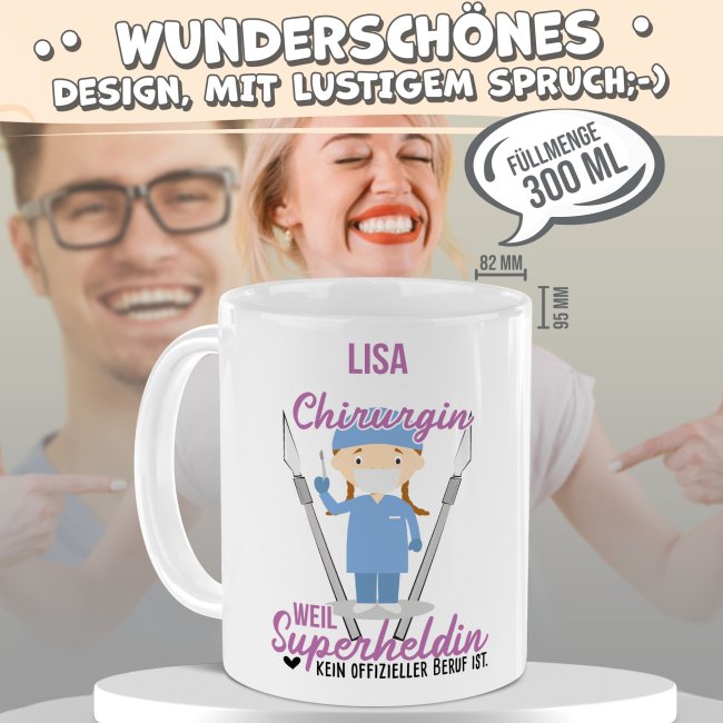 Berufe-Tasse f&uuml;r Frauen - Chirurgin - mit Name