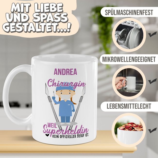 Berufe-Tasse f&uuml;r Frauen - Chirurgin - mit Name