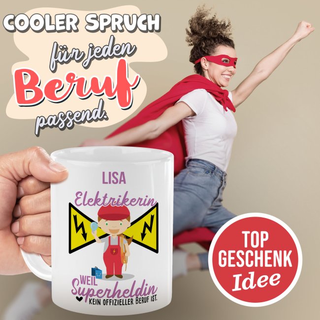 Berufe-Tasse f&uuml;r Frauen - Elektrikerin - mit Name