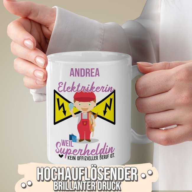 Berufe-Tasse f&uuml;r Frauen - Elektrikerin - mit Name