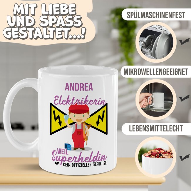 Berufe-Tasse f&uuml;r Frauen - Elektrikerin - mit Name