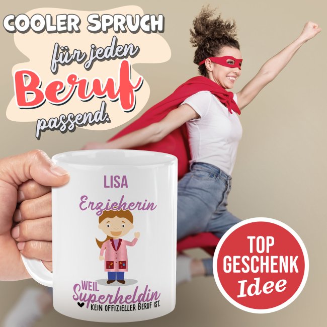 Berufe-Tasse f&uuml;r Frauen - Erzieherin - mit Name