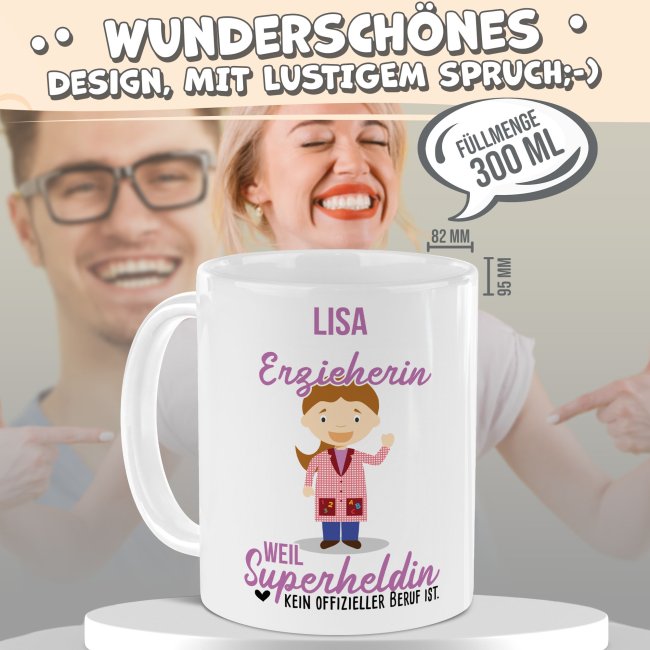 Berufe-Tasse f&uuml;r Frauen - Erzieherin - mit Name