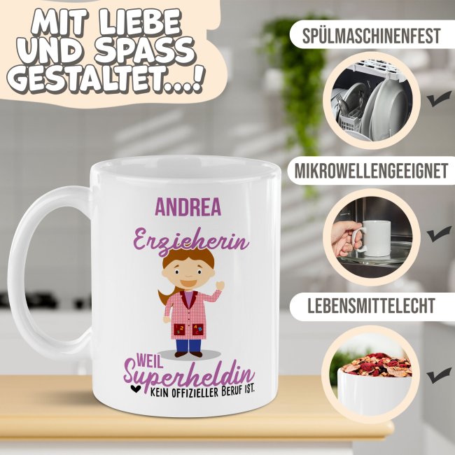 Berufe-Tasse f&uuml;r Frauen - Erzieherin - mit Name