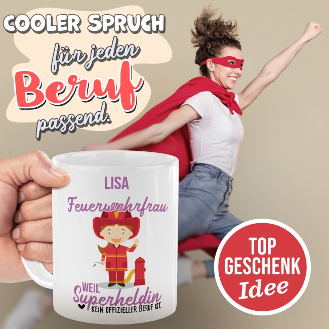 Berufe-Tasse f&uuml;r Frauen - Feuerwehrfrau - mit Name