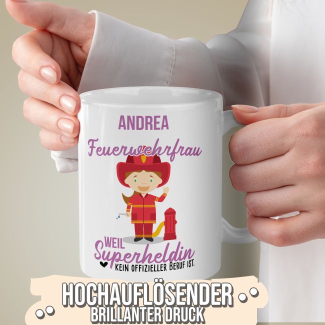 Berufe-Tasse f&uuml;r Frauen - Feuerwehrfrau - mit Name