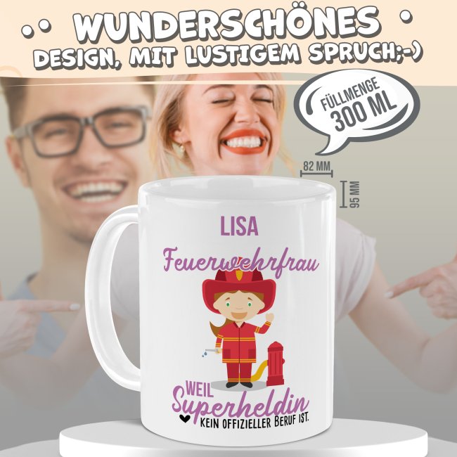 Berufe-Tasse f&uuml;r Frauen - Feuerwehrfrau - mit Name