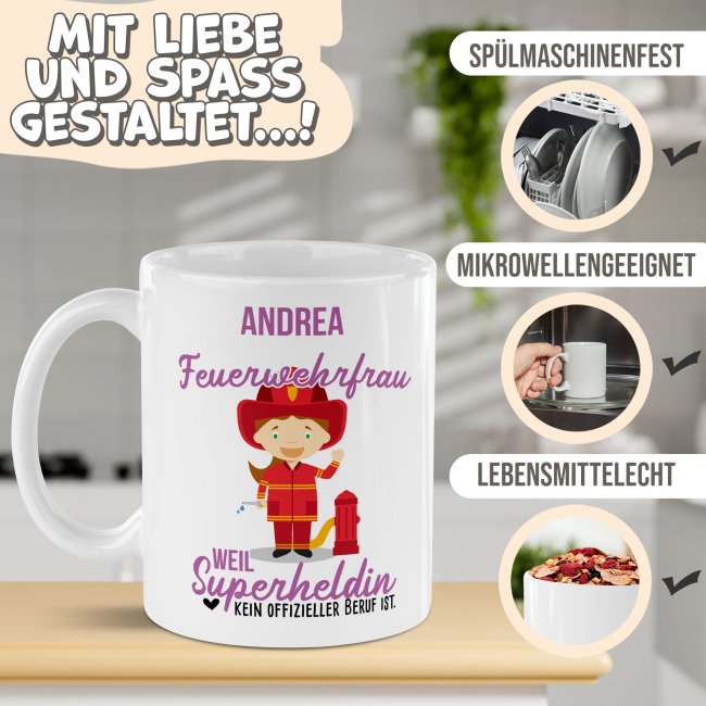 Berufe-Tasse f&uuml;r Frauen - Feuerwehrfrau - mit Name