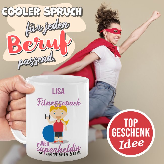 Berufe-Tasse f&uuml;r Frauen - Fitnesscoach - mit Name