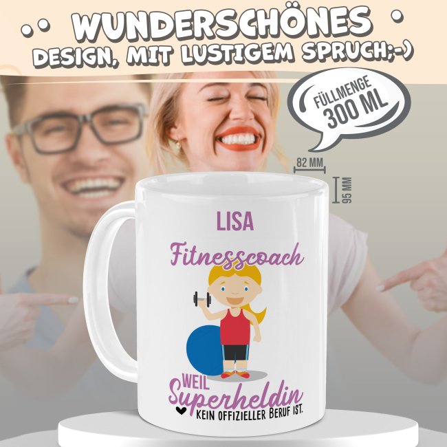 Berufe-Tasse f&uuml;r Frauen - Fitnesscoach - mit Name