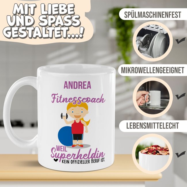 Berufe-Tasse f&uuml;r Frauen - Fitnesscoach - mit Name