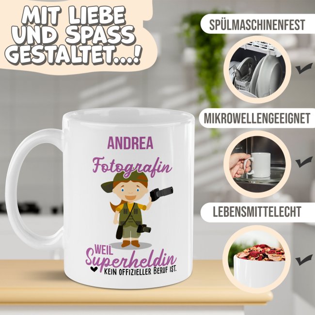 Berufe-Tasse f&uuml;r Frauen - Fotografin - mit Name