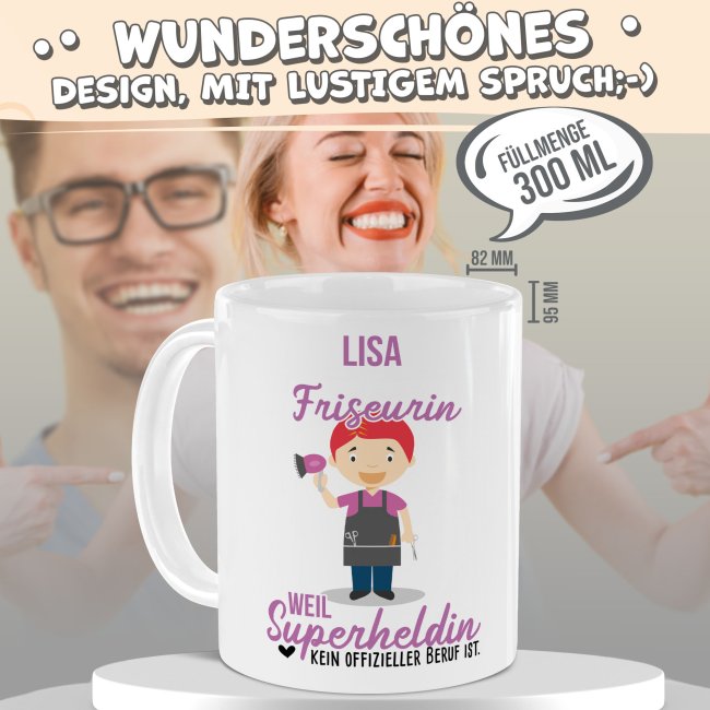 Berufe-Tasse f&uuml;r Frauen - Friseurin - mit Name