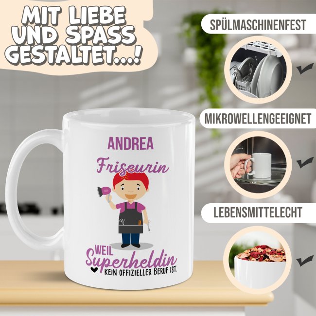 Berufe-Tasse f&uuml;r Frauen - Friseurin - mit Name