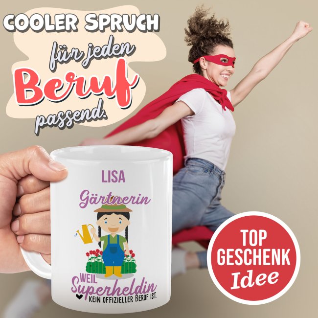 Berufe-Tasse f&uuml;r Frauen - G&auml;rtnerin - mit Name