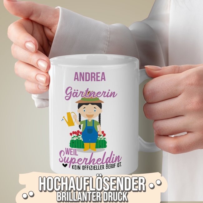 Berufe-Tasse f&uuml;r Frauen - G&auml;rtnerin - mit Name