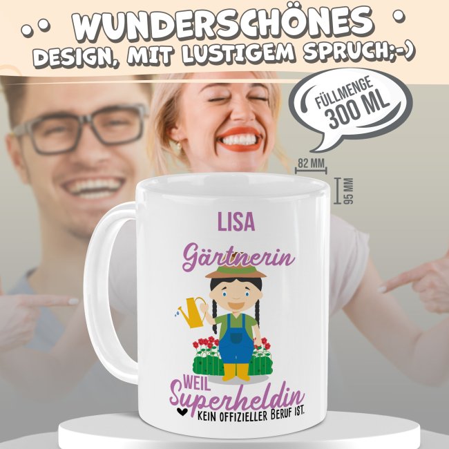 Berufe-Tasse f&uuml;r Frauen - G&auml;rtnerin - mit Name