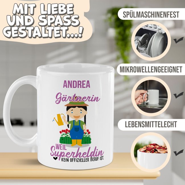 Berufe-Tasse f&uuml;r Frauen - G&auml;rtnerin - mit Name