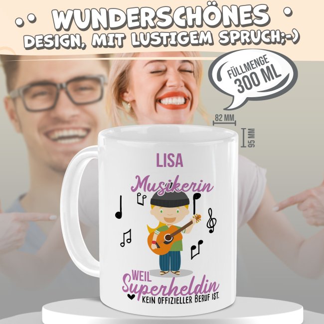 Berufe-Tasse f&uuml;r Frauen - Musikerin - mit Name