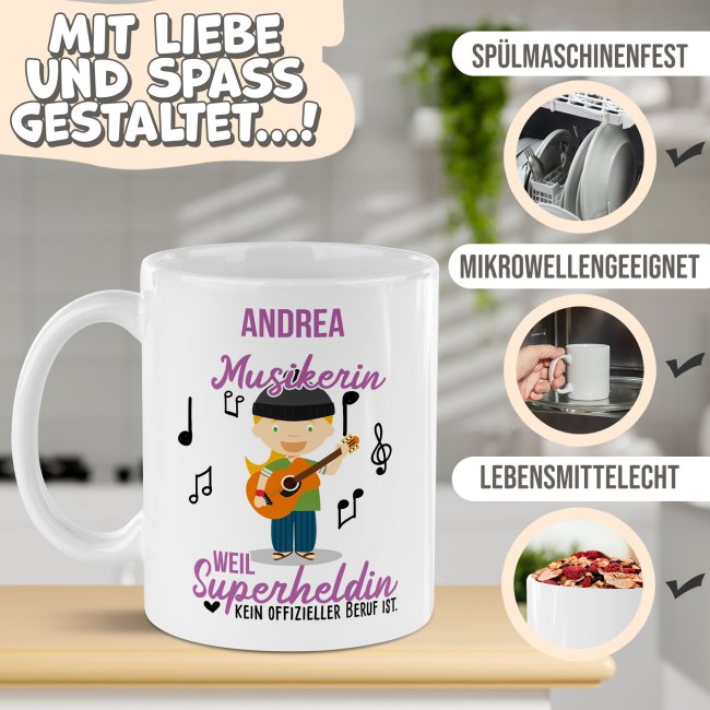 Berufe-Tasse f&uuml;r Frauen - Musikerin - mit Name