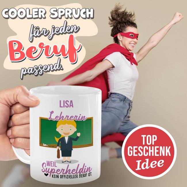 Berufe-Tasse f&uuml;r Frauen - Lehrerin - mit Name