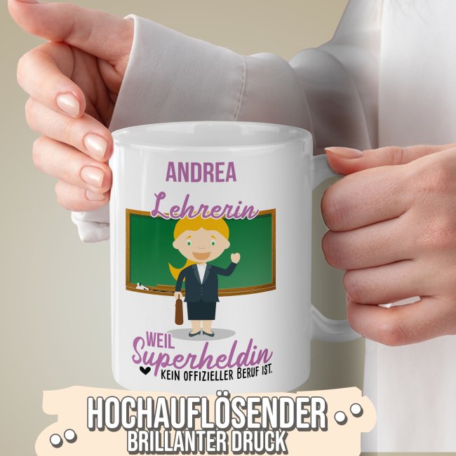 Berufe-Tasse f&uuml;r Frauen - Lehrerin - mit Name