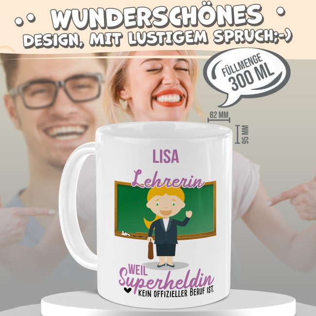 Berufe-Tasse f&uuml;r Frauen - Lehrerin - mit Name