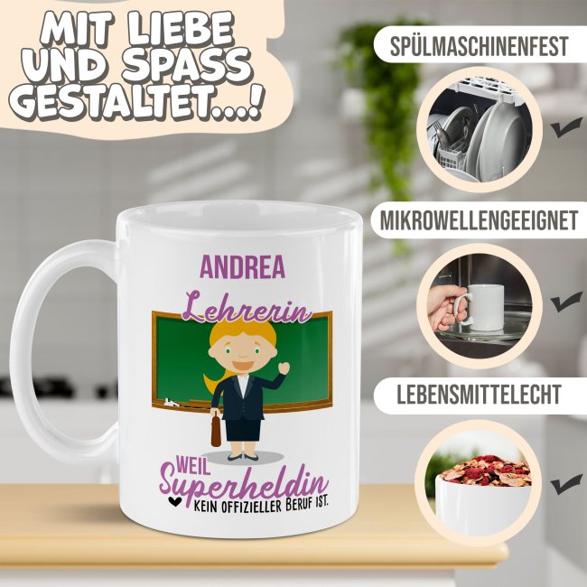 Berufe-Tasse f&uuml;r Frauen - Lehrerin - mit Name