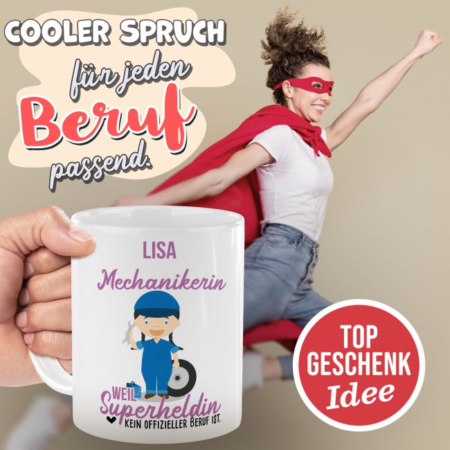 Berufe-Tasse f&uuml;r Frauen - Mechanikerin - mit Name