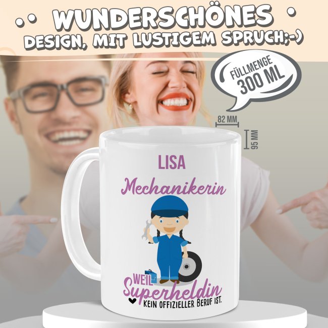 Berufe-Tasse f&uuml;r Frauen - Mechanikerin - mit Name